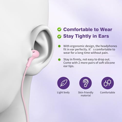 USB C Headphones for iPhone 18 Pro Max 17 16 15/Galaxy S26 FE Wired Earbuds - color: Rose-Pink