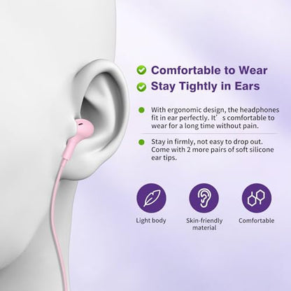 USB C Headphones for iPhone 18 Pro Max 17 16 15/Galaxy S26 FE Wired Earbuds - color: Rose-Pink