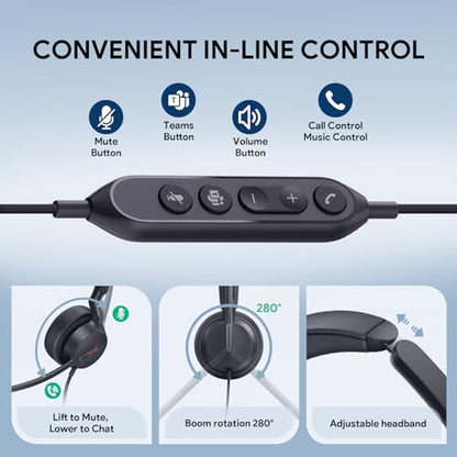 Yealink UH44 Wired USB Headset for Work, USB-C/A, 2 Noise-Canceling Mics