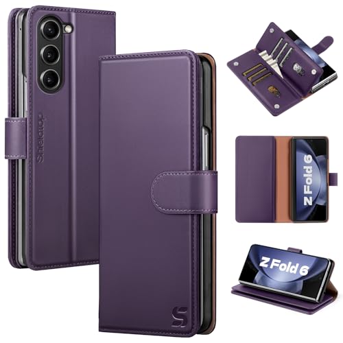 Shieldtop Compatible with Samsung Galaxy Z Fold 6 Wallet Case with Card Holder,Women Man RFID Blocking PU Leather Flip Shockproof Protective Cover Credit Card Holder Slots Kickstand,Purple - color: Purple, size: Samsung Galaxy Z Fold 6
