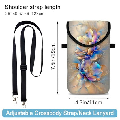 Neoprene Cell Phone Sleeve Pouch Case Bag with Crossbody Strap Neck Lanyard for Women 7.5 X 4.3 in BF Flowers - color: BF Flower