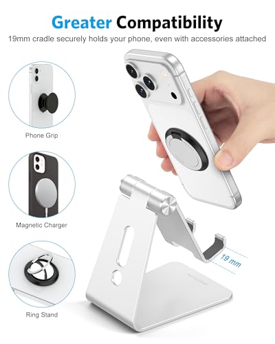 OMOTON C2 Adjustable Aluminum Cell Phone Stand with Charging Cutout, Silver - color: Silver