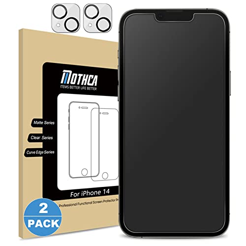 Mothca 2 Pack Matte Glass Screen Protector for iPhone 14 with 2 Pack Camera Lens Protector, Anti-Glare & Anti-Fingerprint Tempered Glass Clear Film - size: iPhone 14-6.1 Inch