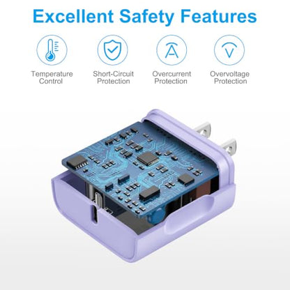 iPhone 17 16 15 Charger Fast Charging 6FT - 20W USB C Charger Block - color: Purple, size: 6FT