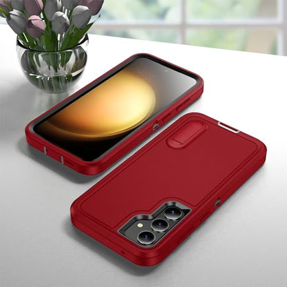for Samsung Galaxy S23 FE Case with Kickstand Case 3-Layer Military Grade Protective Case Cover Silicone Heavy Duty Rugged Shockproof for Galaxy S23 FE Phone Case (Red+Black) - color: Red+Black