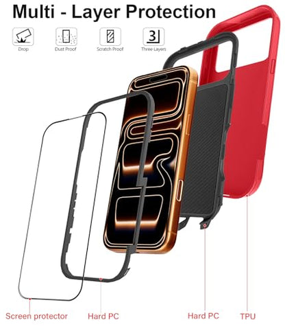 for iPhone 17 Pro Max Case with 2 Camera Lens Protector & 2 Screen Protector, Heavy Duty Full Body Protective Phone Case 6.9" (RedBlack) - color: 17 Pro Max-RedBlack