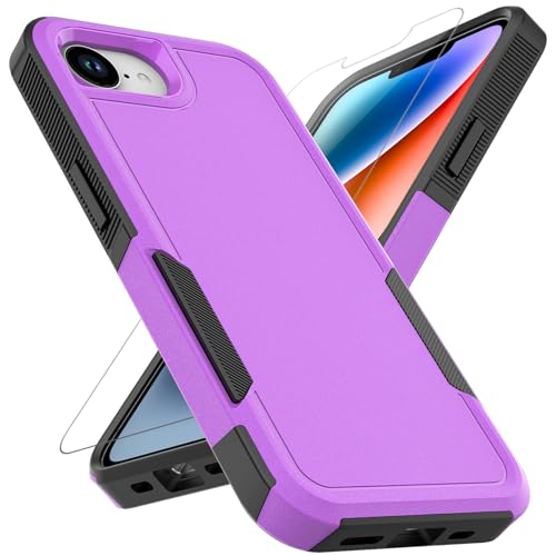 for iPhone 16E / iPhone 17E Case: Dual Layer Protective Heavy Duty Cell Phone Cover Shockproof Rugged with HD Screen Protector - Military Protection Bumper Tough - for iPhone 16E / iPhone 17E, Purple - color: Purple (PC) + Black (TPU)