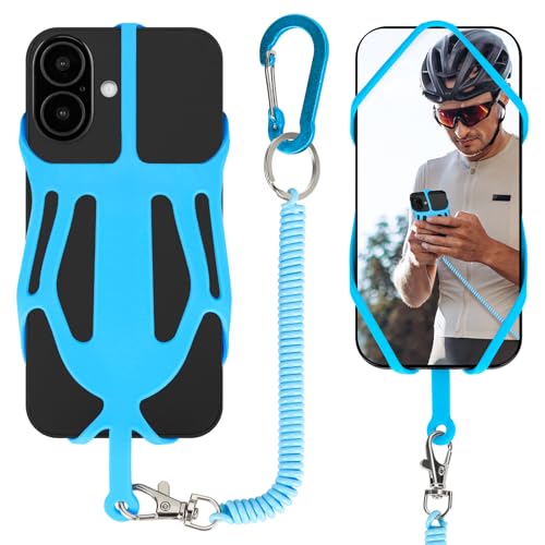 HOTEMIA Silicone Phone Lanyard Holder with Carabiner, Universal Phone Strap,Anti-Theft Phone Case with retractable tether - color: Blue