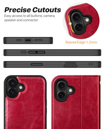 OCASE for iPhone 17 Detachable Wallet Case with Card Holder, 2 in 1 PU Leather Flip Folio with RFID Blocking Stand Wrist Strap Shockproof Phone Cover 6.3 Inch 2025, Red - color: Red, size: iPhone 17