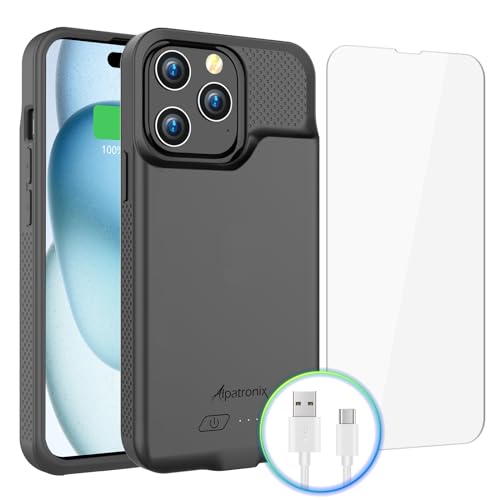 Alpatronix iPhone 15 Pro Max and 15 Plus Battery Case, Strong Slim Portable Protective Extended 15W Fast Charger Case and Power Bank. iPhone 15 Pro Max&15 Plus Rechargeable Charging Case Black - size: iPhone 15 Pro Max/15 Plus 6.7"