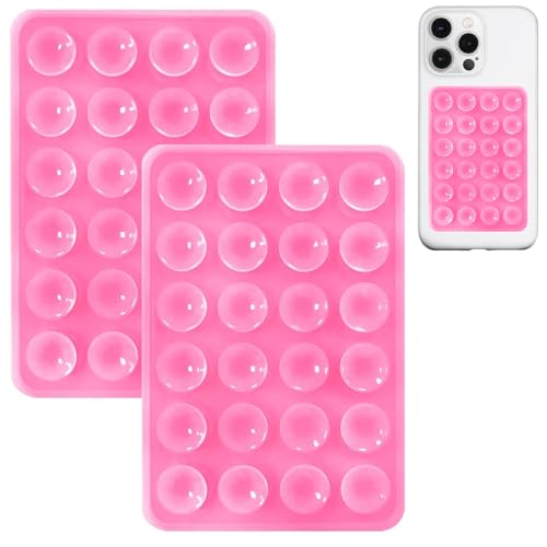 Anteel 2 Pack Silicone Suction Phone Case Mount, Non Slip Sticky Phone Grip for Cellphone, Silicon Adhesive Suction Cup Phone Mount, Strong Grip Holder for Selfies and Videos (Pink) - color: Pink