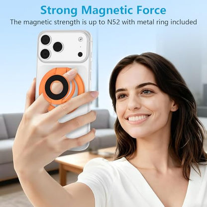 Magnetic Phone Ring Holder, 360° Rotation Foldable MagSafe Phone Grip Stand - color: orange