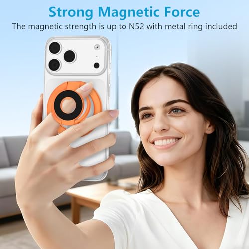 Magnetic Phone Ring Holder, 360° Rotation Foldable MagSafe Phone Grip Stand - color: orange