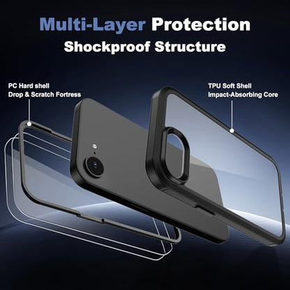 for iPhone 17e Case & iPhone 16e Case, Military-Grade Drop Protection Dual-Layer Rugged Shell with Screen Protector, Full-Body Non-Slip Shockproof Heavy Duty Protective Bumper Phone Cover (Clear) - color: Clear
