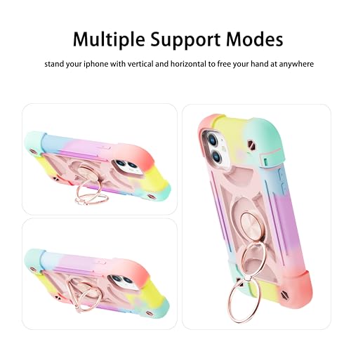 MARKILL Compatible with iPhone 11 Case 6.1 Inch with 360°Rotate Ring Stand, Military Grade Drop Protection Full Body Rugged Heavy Duty Case 3 in 1 Protective Cover - color: Rainbow Pink, size: iPhone 11 6.1"