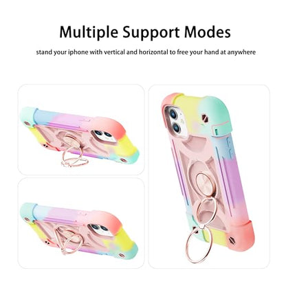 MARKILL Compatible with iPhone 11 Case 6.1 Inch with 360°Rotate Ring Stand, Military Grade Drop Protection Full Body Rugged Heavy Duty Case 3 in 1 Protective Cover - color: Rainbow Pink, size: iPhone 11 6.1"