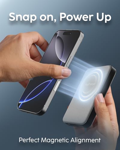 myCharge CliqLuxe Magnetic Wireless Power Bank 10,000mAh | iPhone & MagSafe Compatible | Qi2.2 25W Mag Safe Portable Charger | Built-in Stand | 20W PD USB-C Port | Premium Grey Fabric - size: 10K, style: Without Wall Plug (Grey)