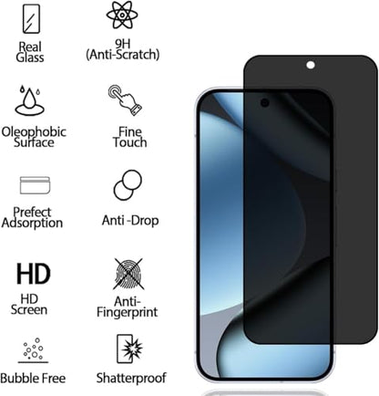 CJY For Google Pixel 10 Pro XL Privacy Screen Protector, 2+2 Pack Tempered Glass with Camera Lens Protector, 3D Curved HD Clear, Case Friendly, 9H Scratch Resistant, Fingerprint Unlock Compatible - color: Google Pixel 10 Pro XL Privacy