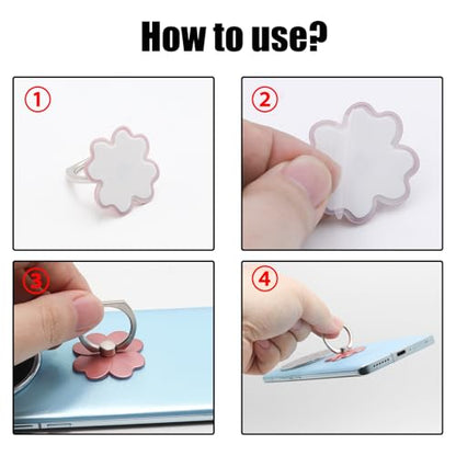 4 PCS Cell Phone Ring Holder, Flower Cell Phone Ring Stand 360 Rotate and 180°Angle Adjustable Metal Finger Rings Socket Kickstand for Smartphones(Four Leaf Clover)