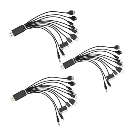 3Pcs Black 10 in 1 Universal USB Cable, Multiple Universal Charging Cable for Cell Phones Blutooth Earphone Speaker Adapter Cable, 20cm Data Cable，Cables and Interconnects，USB Cables