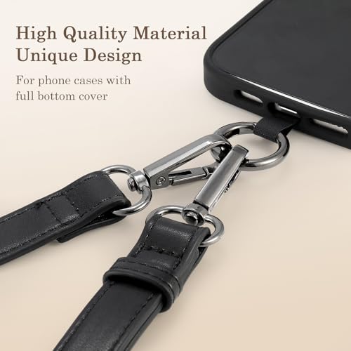 Diaclara Clip and Go Leather Phone Strap with Zipper Pouch- Stylish Crossbody Adjustable Lanyard with Wallet for All Phones, Black - color: Leather Black