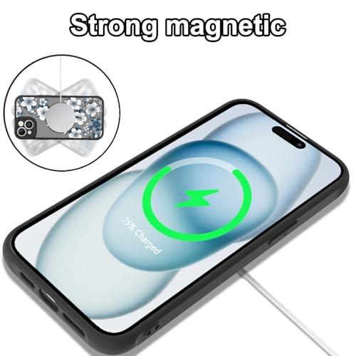 Magnetic for iPhone 15 Case,White Flower | [Compatible with MagSafe] Cute Fashion Translucent Matte Hard Back Shockproof Anti-Scratch Phone Case,Ink Flower - color: Ink Flower, size: iPhone 15