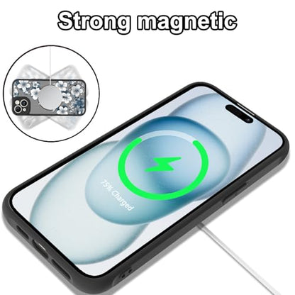Magnetic for iPhone 15 Case,White Flower | [Compatible with MagSafe] Cute Fashion Translucent Matte Hard Back Shockproof Anti-Scratch Phone Case,Ink Flower - color: Ink Flower, size: iPhone 15