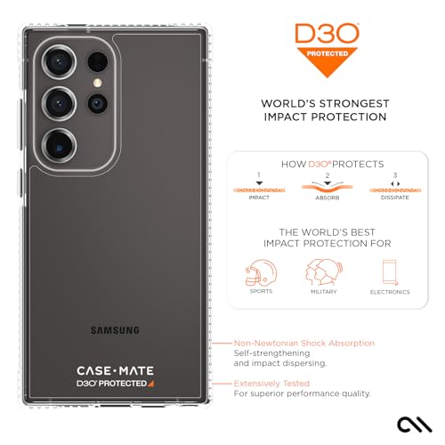 Case-Mate Tough Clear Samsung Galaxy S24 Ultra Case [16ft D3O Drop Protection] [Wireless Charging Compatible] Phone Case for Samsung Galaxy S24 Ultra 6.8", Slim, Anti Yellow, Anti Scratch Technology - color: D3O Clear