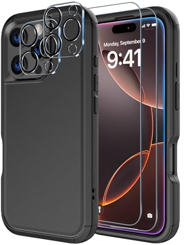 Diverbox for iPhone 16 Pro Max Case [Shockproof] [Dropproof] [Tempered Glass Screen Protector + Camera Protectors] Heavy Duty Protection Phone Case Cover for Apple iPhone 16 Pro Max (Black) - color: Black, size: For iphone 16 Pro Max