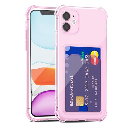 LoeoeL for iPhone 11 Case Wallet, Purse for Women Thin Slim Clear Phone Case with Card Holder Credit Card Slot, Transparent Soft TPU Silicone Cover with Hard Camera Cover Protection, Light Pink - color: Light Pink, size: 11