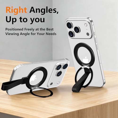 360 Rotation Adjustable Kickstand with Silicone Strap,Dual-Side Magnetic Ring Holder,for MagSafe Magnet, for iPhone 17/16/15/14/13/12 Air/Pro/Pro Max, Pixel 10,Galaxy S25 S24, Black-02 - color: Black-02