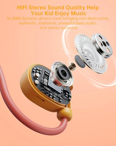 Mehomeli Kid Headphones, Air Conduction Open Ear Headphones, 3.5mm Jack - color: Orange