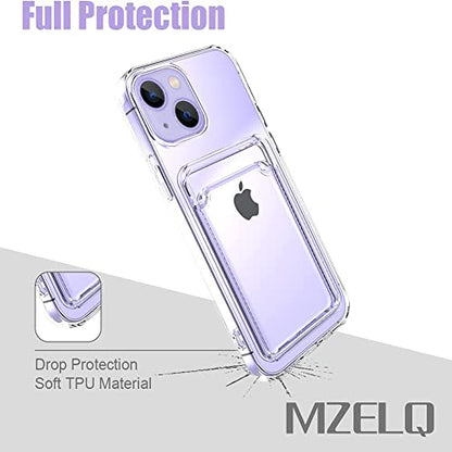 MZELQ Compatible with iPhone 14 Case Card Holder -Clear | Wallet Cover,Camera Protection + Screen Protector Soft Card Slot Phone Case - color: Clear, size: iPhone 14