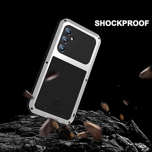 LOVE MEI Military Rugged Case for Samsung Galaxy S23 Fe, with Tempered Glass Screen Protector, Shockproof Dustproof Scratch Proof Hybrid Metal and Silicone Gel Heavy Duty Full Body Cover Silver - color: Silver