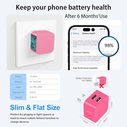 USB Wall Charger for Samsung Flip 7 Phone Fast Charging for Samsung Galaxy Z Flip7 6 5 4/Z Fold7 6 5/A17 A16 5G A56 A36 A26 S25 Ultra,USB Power Block for iPhone 16e 16 15 14 13 12 Pro Max,Pixel 10 - color: Rose Red