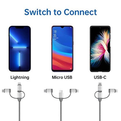 MFi Certified 3 in 1 Multi Charging Cable, 2Pack - size: 2 Pack,3.4ft