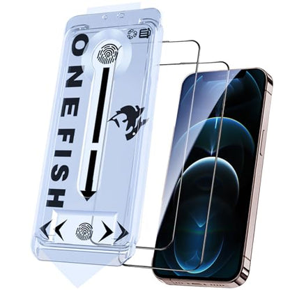 OneFish Glass Screen Protector for iphone 12 Pro Max, 9H Hardness Glass Scratch Resistant, HD Clarity Tempered Glass Film with Installation Frame, Shatterproof Bubble Free, Easy Installation,2Pack. - size: iPhone 12 Pro Max