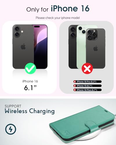 OCASE for iPhone 16 Wallet Case, PU Leather Crossbody Phone Case with Removable Shoulder Strap, Kickstand, RFID Blocking Card Slots, Flip Folio Phone Cover 6.1 Inch 2024, Green - color: Green, size: iPhone 16