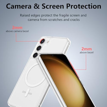 RALEAVO for Samsung Galaxy S23 Case Clear Magnetic Phone Case [Compatible with MagSafe] Slim Transparent Acrylic Hard Back Case Cover Military Drop Protection Case, Clear - color: Magnetic & Clear, size: S23