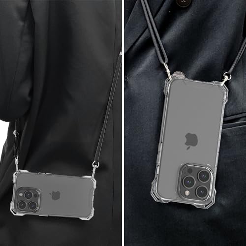 for iPhone 15 Pro Clear Case with Crossbody Strap, Slim Fit Shockproof Protective Phone Case with Anti-Lost Detachable Adjustable Shoulder Neck Lanyard Strap - size: iPhone 15 Pro