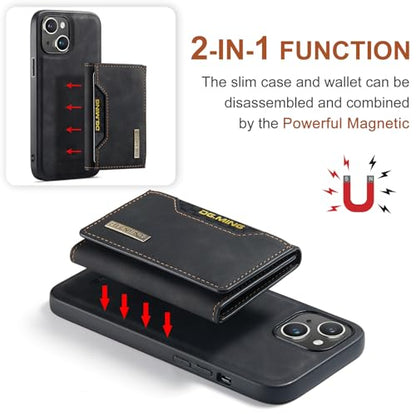 Leather Wallet Phone Cases Compatible with iPhone 15 Case with Card Holder Men 6.1'' 2 in 1 Detachable Back Cover (Black, IP 15) - color: Black, size: IP 15