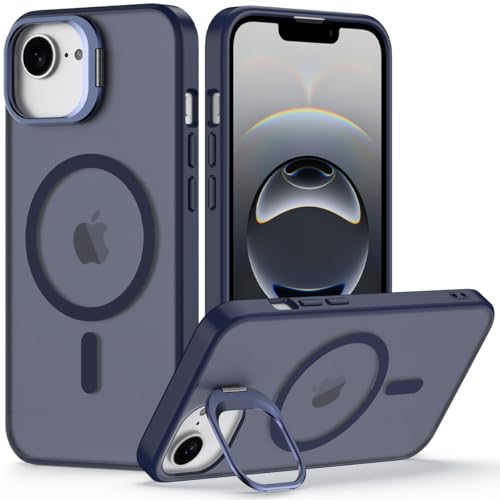 Nvollnoe for iPhone 17e Case,iPhone 16e Case Compatible with MagSafe Military Grade Shockproof Heavy Duty Protective Adjustable Kickstand Matte Semi Clear Phone Cover for iPhone 16e/17e(Blue) - color: Blue, size: For Iphone 16e-6.1"(1 Len)
