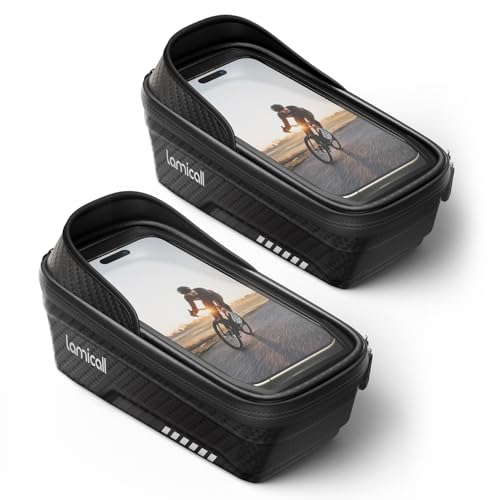 Lamicall 2 Pack Bike Frame Bag Waterproof - [1s Release] Bike Phone Bag | 2 in1 Bike Phone Holder Mount, Bicycle Top Tube Bag, Cycling Pouch with Rain Cover, Bike Accessories for Phones Under 7" - size: Medium-2 Pack