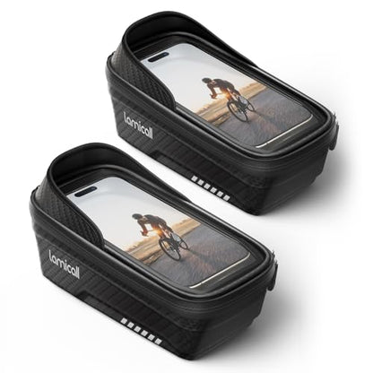 Lamicall 2 Pack Bike Frame Bag Waterproof - [1s Release] Bike Phone Bag | 2 in1 Bike Phone Holder Mount, Bicycle Top Tube Bag, Cycling Pouch with Rain Cover, Bike Accessories for Phones Under 7" - size: Medium-2 Pack