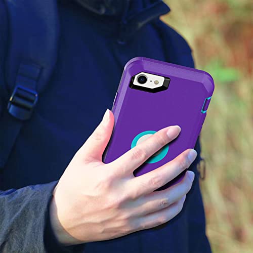 MXX Case Designed for iPhone SE Case 2020/2022 Heavy Duty Protective with Screen Protector [3 Layers] Rugged Rubber Protection Cover & Rotating 360 Degree Belt Clip SE 3rd/2nd Gen(Purple/Light Blue) - color: Purple/Light Blue