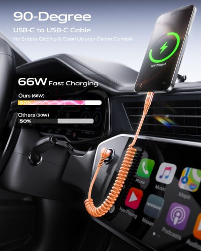 90 Degree Coiled USB C Cable [3FT/6FT], 60W USB C to C Cable Fast Charging - color: Orange, size: 3FT+6FT