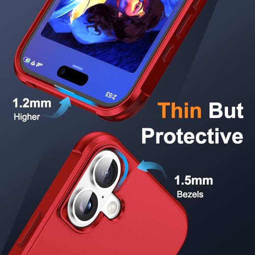 SKYLMW Compatible with iPhone 16 Case with Stand,Red | iPhone 16 Phone Case 6.1",Magnetic Ring Stand,Compatible with MagSafe,Military-Grade Protection,Great Grip Feeling - color: Red, size: Iphone 16
