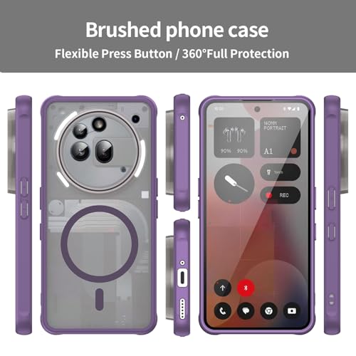Asuwish Phone Case for Nothing Phone (3a) Pro, Compatible with Magsafe Magnetic, Translucent Matte Anti-fingerprint Back, Military Grade DropProof Shockproof Protective Cell Cover 3 a Women Men Purple - color: Purple