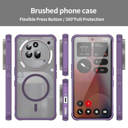 Asuwish Phone Case for Nothing Phone (3a) Pro, Compatible with Magsafe Magnetic, Translucent Matte Anti-fingerprint Back, Military Grade DropProof Shockproof Protective Cell Cover 3 a Women Men Purple - color: Purple