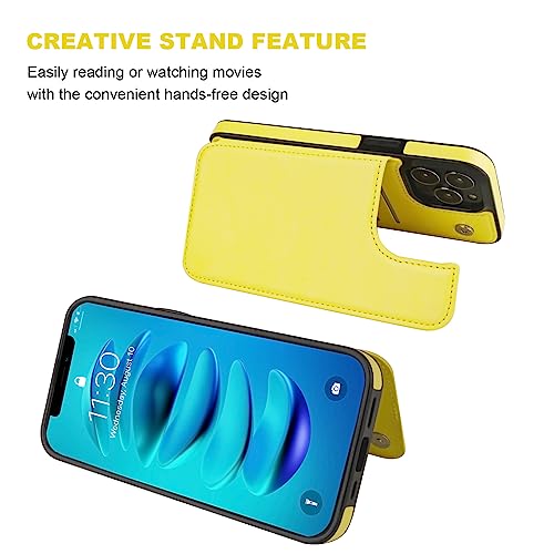 ONETOP for iPhone 14 Pro Max Wallet Case with Credit Card Holder,Yellow | Kickstand,ID/Cash Holder,Case Wallet with Card Slots,Double Magnetic Clasp,Durable PU Leather Shockproof Cover for Women Men - color: Yellow
